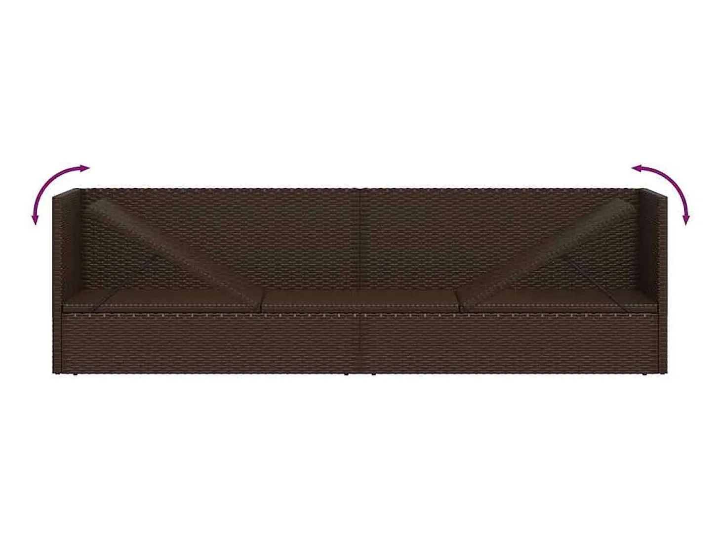 Espreguiçadeira jardim c/ almofadão+almofadas vime PE castanho