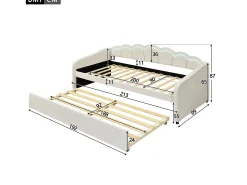 Espreguiçadeira 90x200cm com LED + cama de gavetão 90x190cm - estofada em tecido veludo - Bege (colchão não incluído)