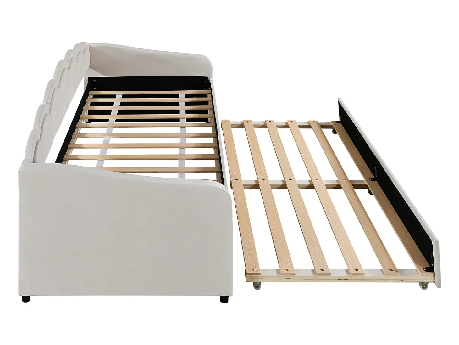 Espreguiçadeira 90x200cm com LED + cama de gavetão 90x190cm - estofada em tecido veludo - Bege (colchão não incluído)