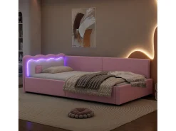 Espreguiçadeira 90x200cm com LED e base de ripas - Rosa