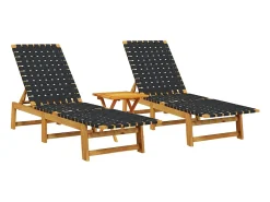 Espreguiçadeiras 2 pcs c/ mesa madeira de acácia maciça preto