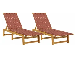 Espreguiçadeiras 2 pcs madeira de acácia maciça/tecido vermelho