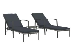 Espreguiçadeiras com mesa 2 pcs vime PE cinzento