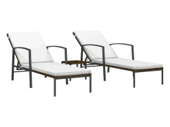 Espreguiçadeiras com mesa 2 pcs vime PE castanho