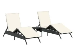 Espreguiçadeiras com mesa 2 pcs vime PE preto