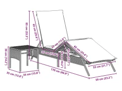 Espreguiçadeiras com mesa 2 pcs vime PE preto