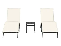 Espreguiçadeiras com mesa 2 pcs vime PE preto