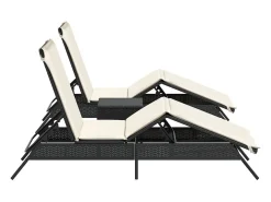 Espreguiçadeiras com mesa 2 pcs vime PE preto