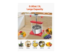 Espremedor de Fruta SucceBuy Prensa Manual de Frutas e Vinho de 3 L em Aço Inoxidável para Fabrico de Cerveja Caseira.