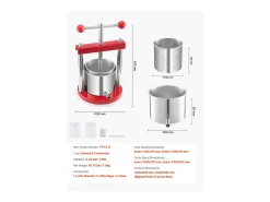 Espremedor de Fruta SucceBuy Prensa Manual de Fruta de 1,5 L em Aço Inoxidável para Vinho Caseiro.