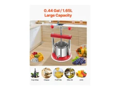 Espremedor de Fruta SucceBuy Prensa Manual de Fruta de 1,5 L em Aço Inoxidável para Vinho Caseiro.