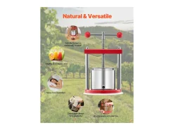 Espremedor de Fruta SucceBuy Prensa Manual de Fruta de 1,5 L em Aço Inoxidável para Vinho Caseiro.