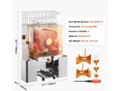 Espremedor de Suco de Laranja SucceBuy Comercial 120 W com Extrator de Suco de Laranja e Torneira de Água, Espreme 20 Laranjas/Minuto, Tampa de PC