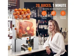 Espremedor de Suco de Laranja SucceBuy Comercial 120 W com Extrator de Suco de Laranja e Torneira de Água, Espreme 20 Laranjas/Minuto, Tampa de PC