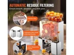 Espremedor de Suco de Laranja SucceBuy Comercial 120 W com Extrator de Suco de Laranja e Torneira de Água, Espreme 20 Laranjas/Minuto, Tampa de PC