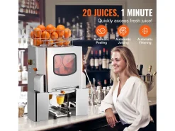 Espremedor de Suco de Laranja SucceBuy Extrator de Suco de Laranja Comercial 120 W, Espremedor de Cítricos em Aço Inoxidável com Caixa de Filtro Extraível