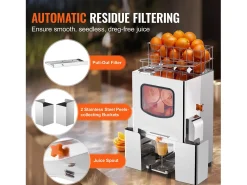 Espremedor de Suco de Laranja SucceBuy Extrator de Suco de Laranja Comercial 120 W, Espremedor de Cítricos em Aço Inoxidável com Caixa de Filtro Extraível
