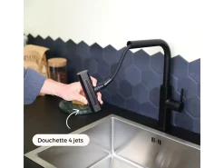 Esserain Misturadora de lavatório com chuveiro de mão extraível em preto mate Essebagno