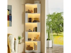 Estante 63,5×45×175 cm - fita LED com mudança de cor - 5 níveis de armazenamento - design de canto - branco