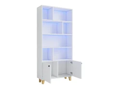 Estante 80×30×173 cm - iluminação LED com mudança de cor - 2 portas - compartimentos de armazenamento - branco
