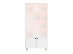 Estante 80×30×173 cm - iluminação LED com mudança de cor - 2 portas - compartimentos de armazenamento - branco