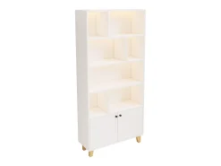 Estante 80×30×173 cm - iluminação LED com mudança de cor - 2 portas - compartimentos de armazenamento - branco