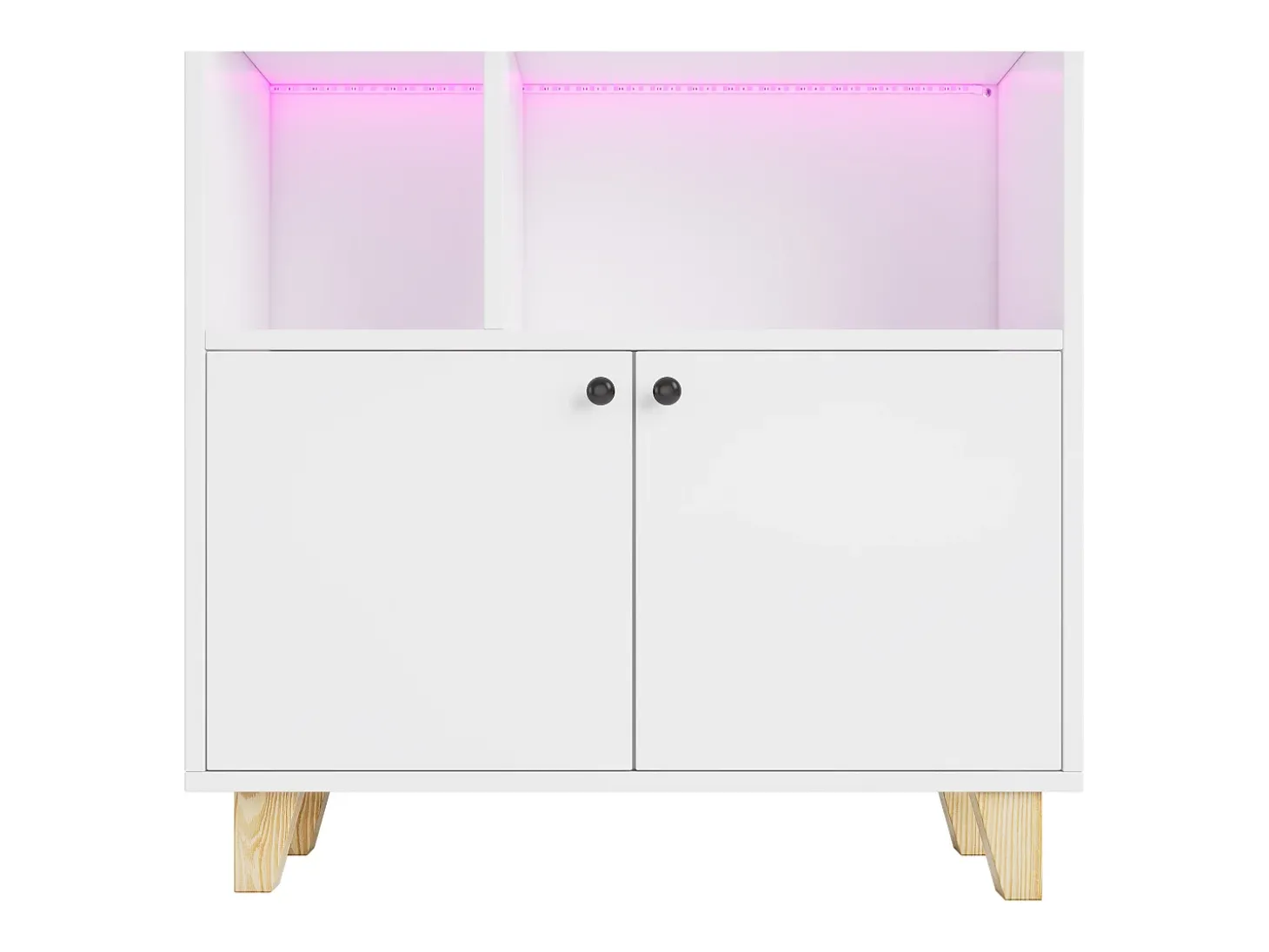 Estante 80×30×173 cm - iluminação LED com mudança de cor - 2 portas - compartimentos de armazenamento - branco