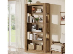 Estante aberta de 5 níveis e estante para livros, estante de 180 cm de altura, prateleiras de madeira de armazenamento de exibição de pé