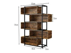 Estante de 5 andares com prateleiras - 121 x 35 x 176 cm - Madeira MDF e tubo de aço - Marrom