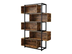 Estante de 5 andares com prateleiras - 121 x 35 x 176 cm - Madeira MDF e tubo de aço - Marrom