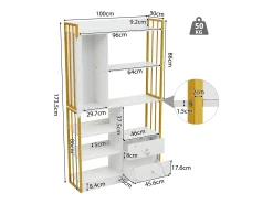 Estante de 6 prateleiras com uma porta e 2 gavetas - 100 x 30 x 173,5 - Aglomerado e metal - ouro + branco