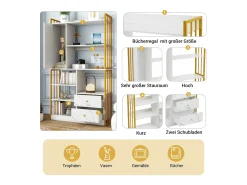 Estante de 6 prateleiras com uma porta e 2 gavetas - 100 x 30 x 173,5 - Aglomerado e metal - ouro + branco