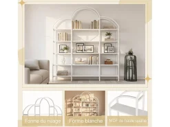 Estante de arrumação elegante - 170 x 26 x 190 cm - com 5 prateleiras - formato de nuvem - MDF + metal - branca