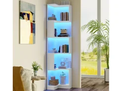Estante de canto - 63,5 x 45 x 175 cm - com LEDs + 5 prateleiras - MDF - branco