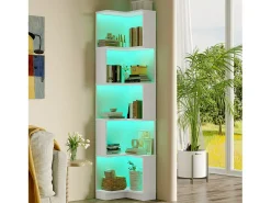 Estante de canto - 63,5 x 45 x 175 cm - com LEDs + 5 prateleiras - MDF - branco