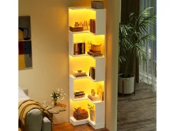 Estante de canto - 63,5 x 45 x 175 cm - com LEDs + 5 prateleiras - MDF - branco