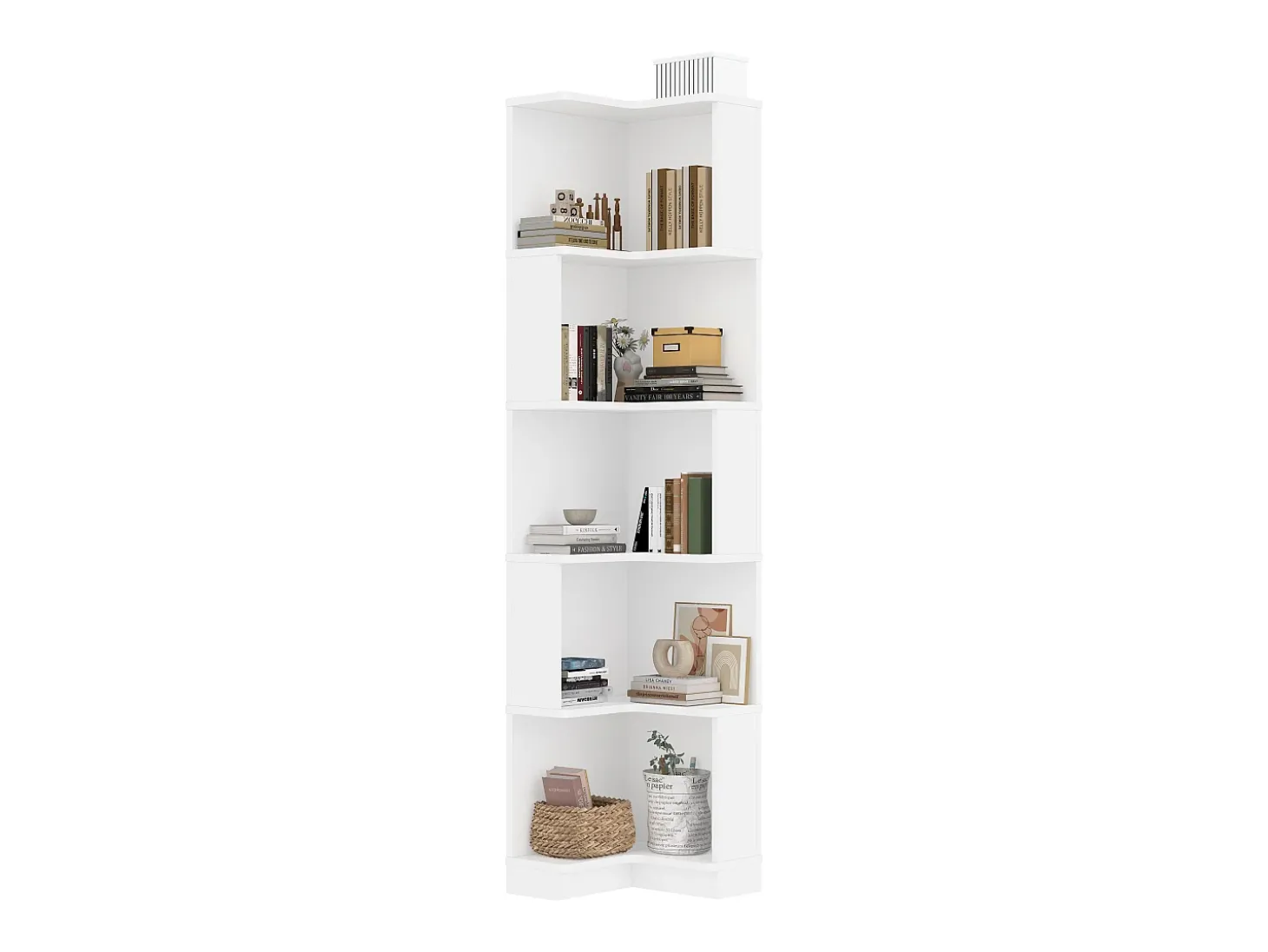 Estante de canto - 63,5 x 45 x 175 cm - com LEDs + 5 prateleiras - MDF - branco