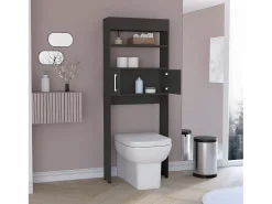 Estante de casa de banho sobre a sanita Madrid com duas portas e prateleiras, 160 cm X 62.4 cm X 20 cm , Preto