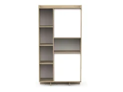 Estante de chumbo 2 portas 7 prateleiras 1 furo carvalho artesanal e branco