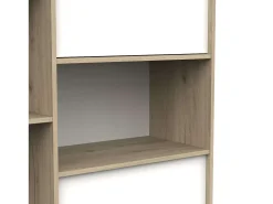 Estante de chumbo 2 portas 7 prateleiras 1 furo carvalho artesanal e branco