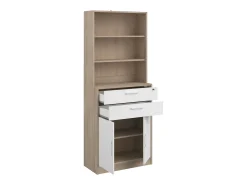 Estante de escritório Veltis com 2 gavetas, 2 portas basculantes, 3 prateleiras, branca, madeira clara.