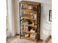 Estante de Livros de 180cm de Altura, Estante Industrial de 6 Andares com Estrutura Metálica Geométrica e Prateleiras de Armazenamento Abertas