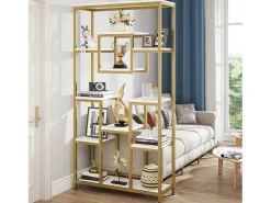 Estante de livros de ouro com 180 cm de altura, estante moderna autossustentável com 11 prateleiras de armazenamento abertas