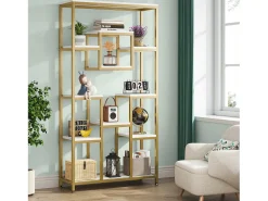 Estante de livros de ouro com 180 cm de altura, estante moderna autossustentável com 11 prateleiras de armazenamento abertas