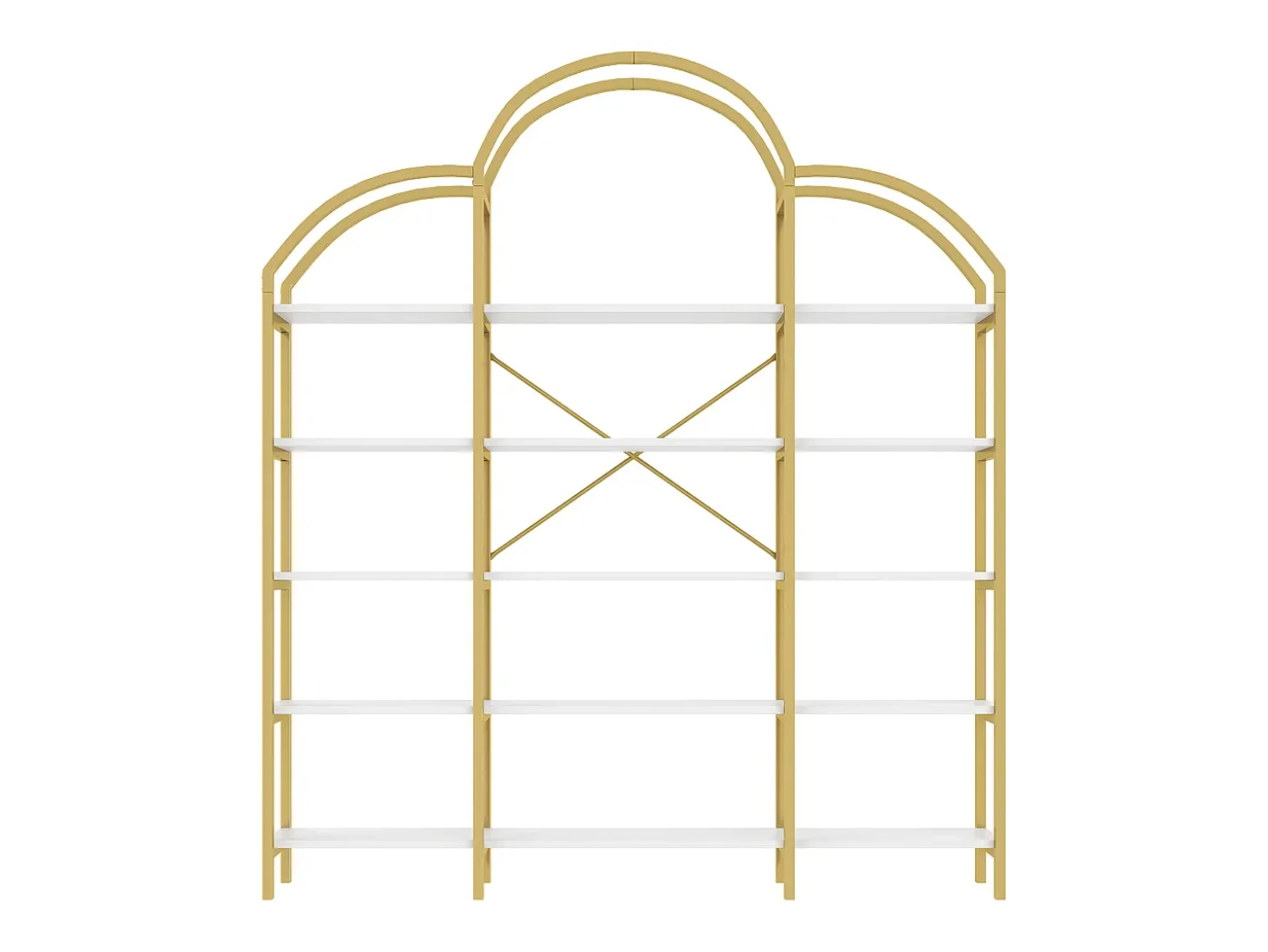 Estante em forma de nuvem com 5 prateleiras - MDF e metal - Dourado e branco