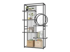 Estante em metal e MDF com 6 prateleiras - Preto e branco
