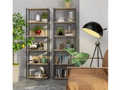 Estante estilo loft com prateleiras de madeira 60 cm Preto, Carvalho Sonoma 60x32x192 cm