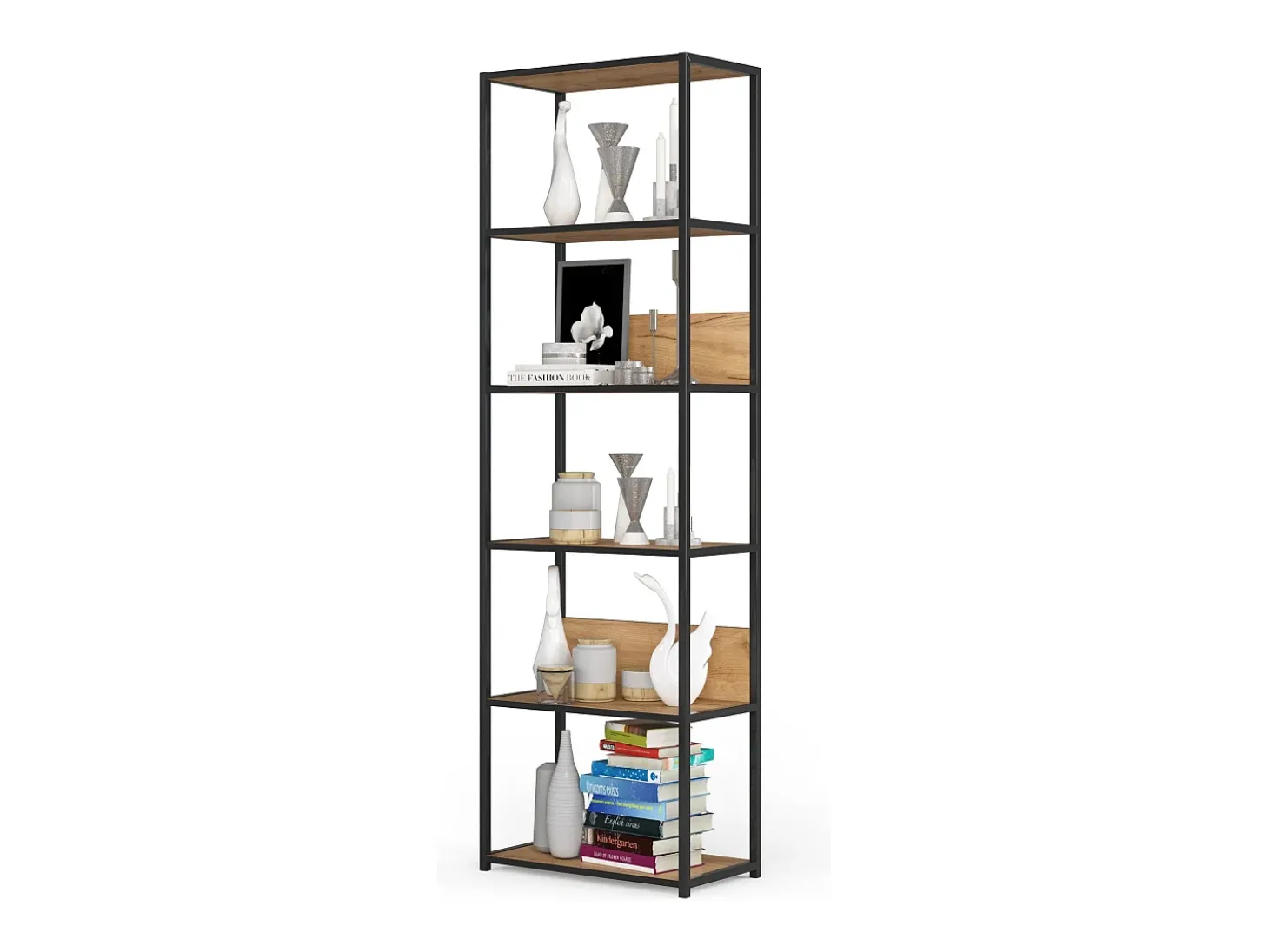 Estante estilo loft com prateleiras de madeira 60 cm Preto, Carvalho Craft 60x32x192 cm