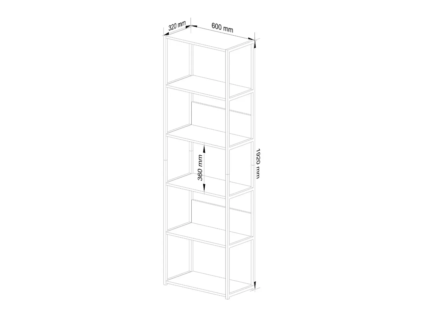 Estante estilo loft com prateleiras de madeira 60 cm Preto, Carvalho Craft 60x32x192 cm
