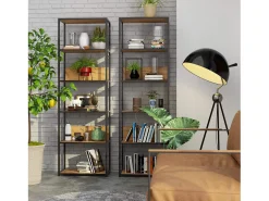 Estante estilo loft com prateleiras de madeira 60 cm Preto, Carvalho Craft 60x32x192 cm